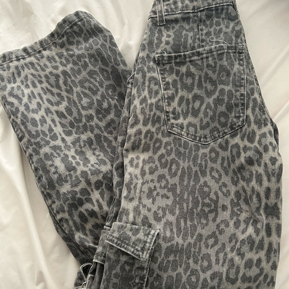 Gray Leopard Print Flare Jeans